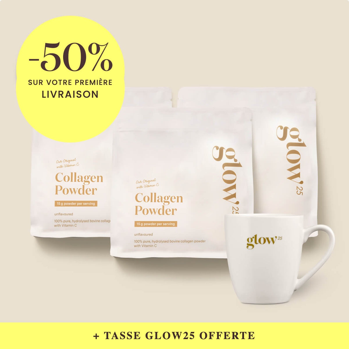 Collagen Original à la vitamine C, 3 paquets avec tasse offerte, packshot Bynder