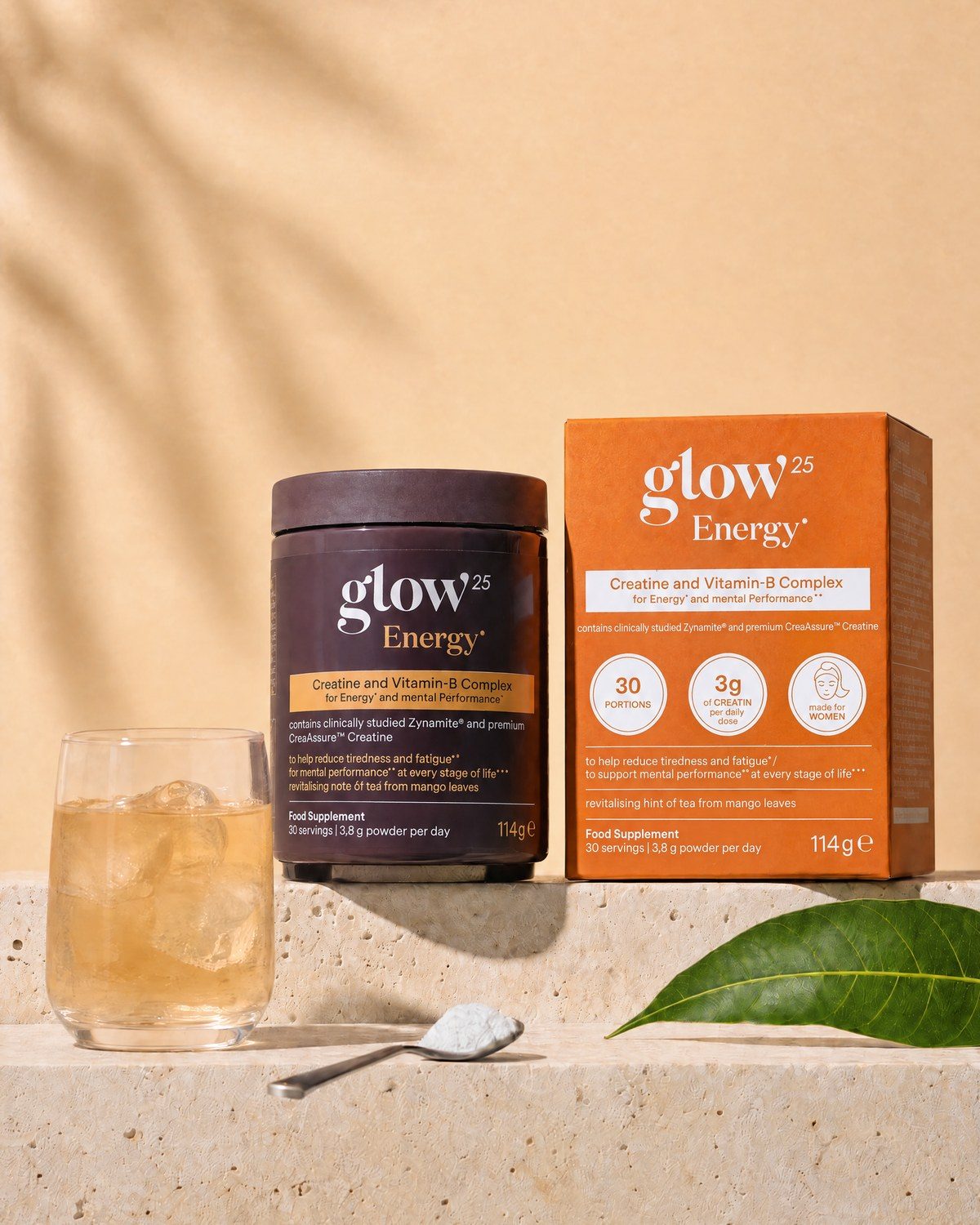 Glow25 Energy, complexe créatine avec vitamines B et extrait de feuille de manguier